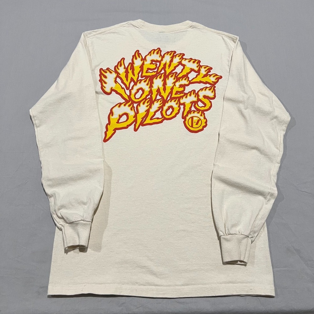 Twenty One Pilots Mens Off White Flame Graphic Crew Neck Long Sleeve T-Shirt S